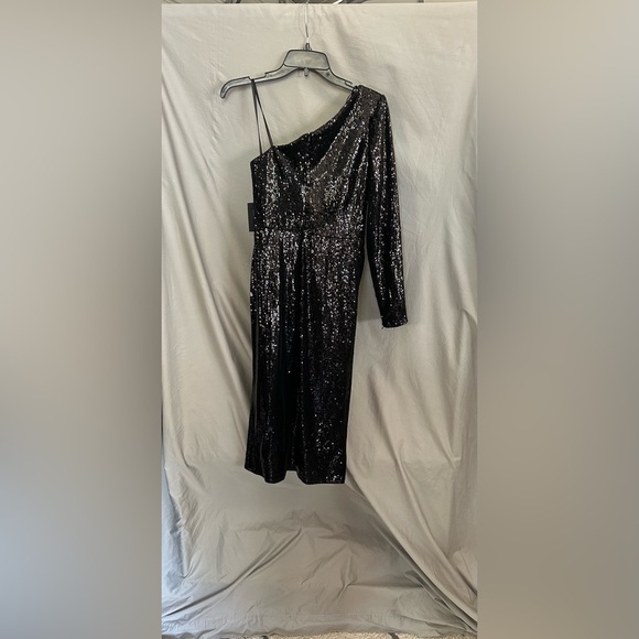 Mac Duggal 26688 NWT RUCHED SEQUINED ONE SHOULDER MIDI DRESS - Picture 6 of 7